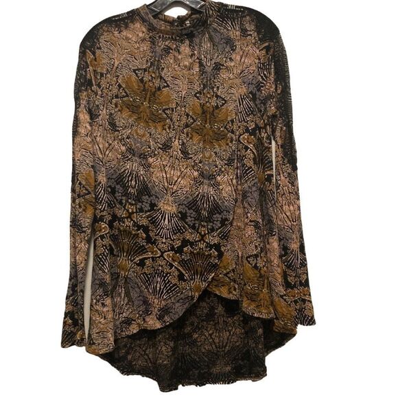 Free People New World Nouveau Jersey Lace Inset Top in Coal Combo - Picture 3 of 6